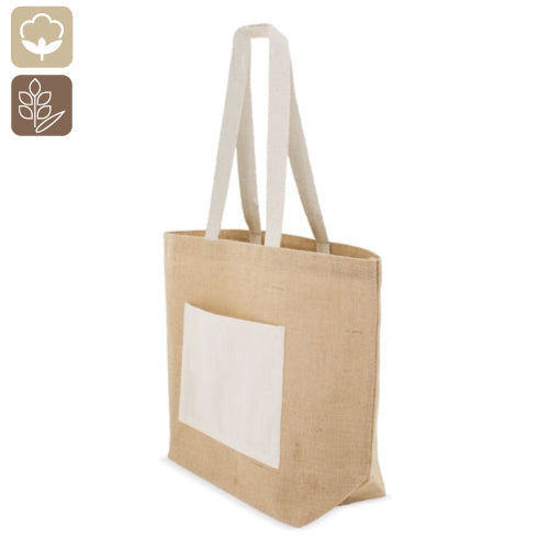 Bolsa personalizada de hombro de algodón y yute con bolsillo exterior