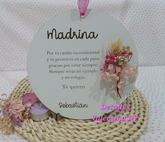 Placa personalizada con flores preservadas