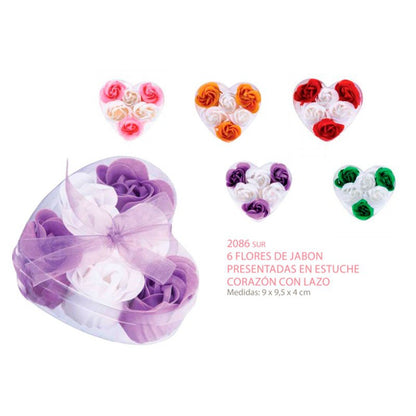 Flores de jabón en estuche de corazón