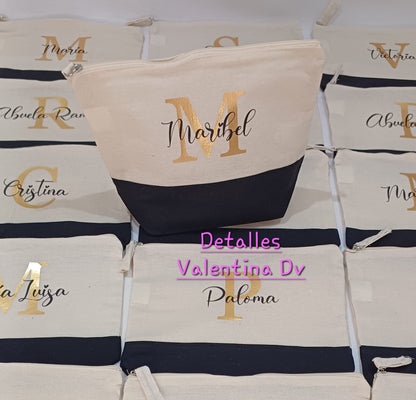Neceser personalizado de algodón con base y tirador de color