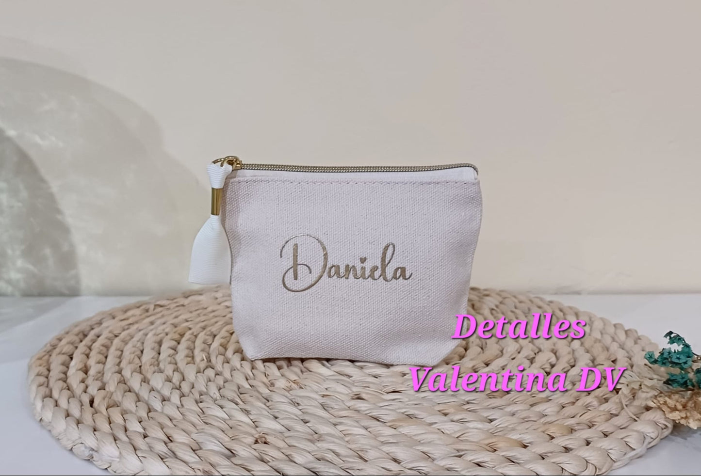 Monedero personalizado de algodón con tirador con detalle dorado