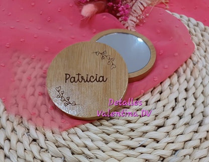 Espejo de bambú personalizado con grabación láser