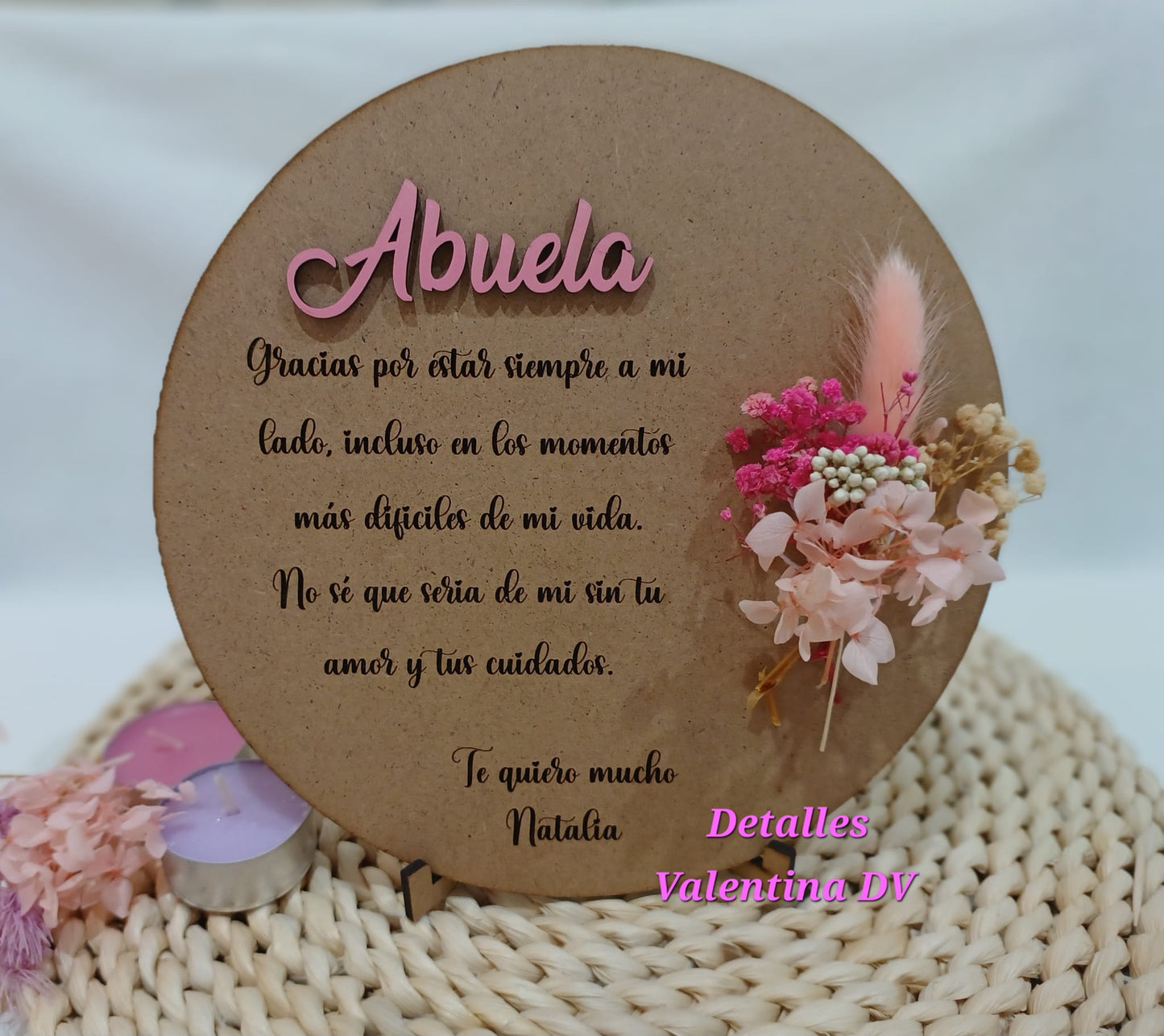 Placa personalizada con flores preservadas