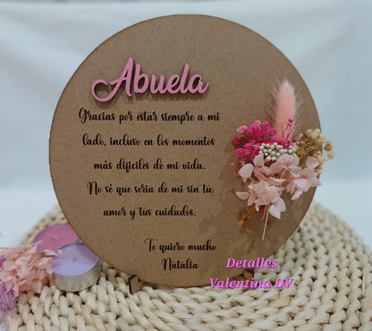 Placa personalizada con flores preservadas