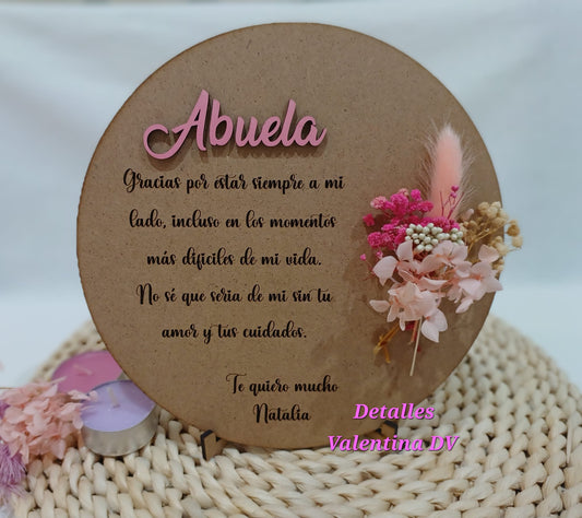 Placa personalizada con flores preservadas