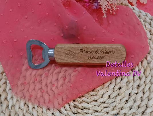 Abridor de acero inoxidable con empuñadura de madera personalizado