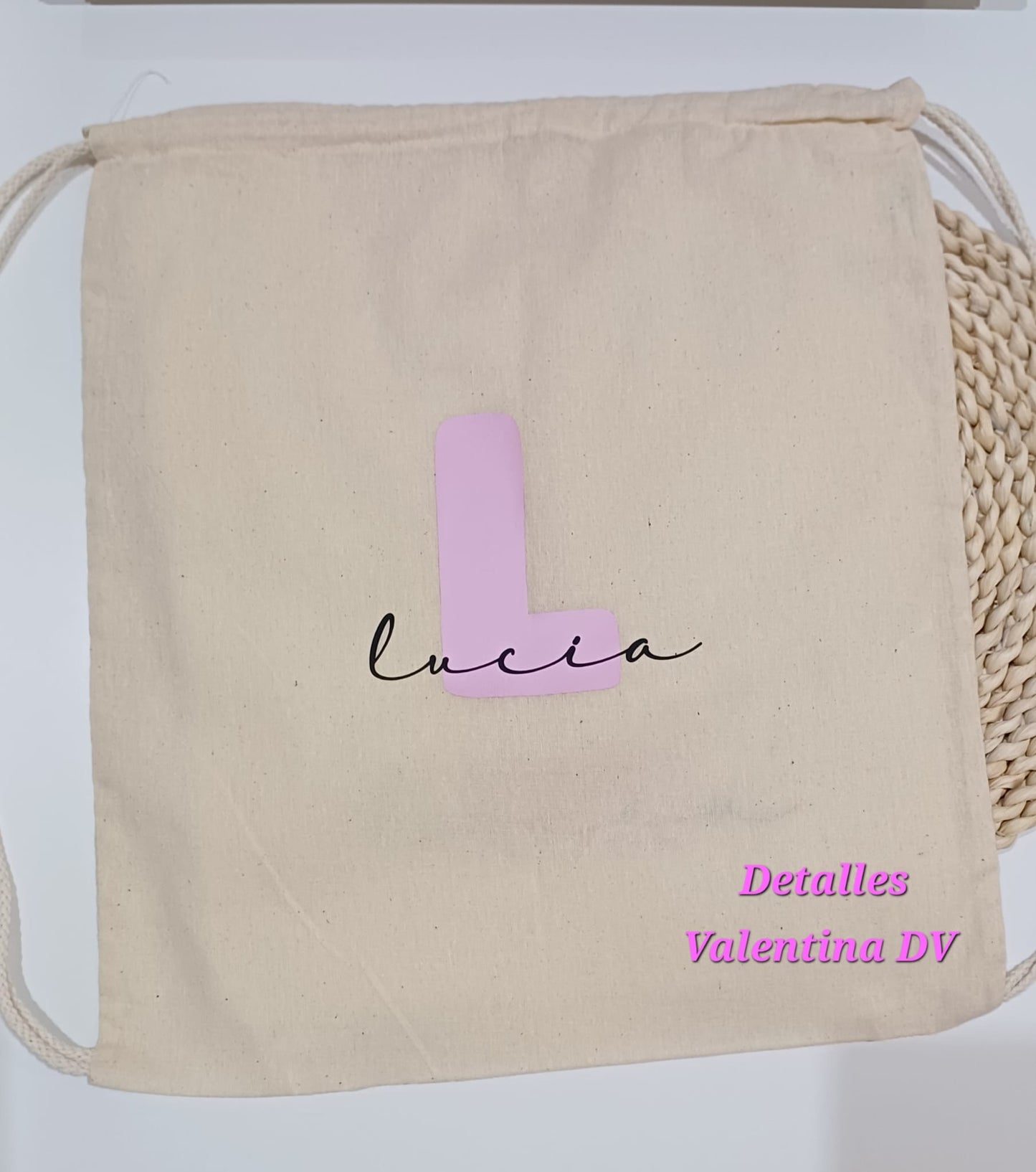 Pack personalizado de mochila de algodón y bidón con inicial y nombre