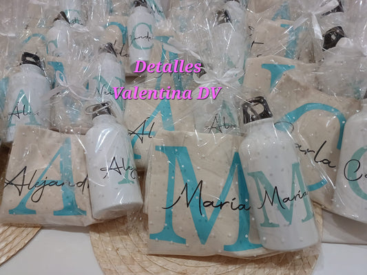 Pack personalizado de mochila de algodón y bidón con inicial y nombre
