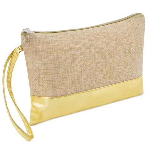 Bolso neceser personalizado con base y asa polipiel dorado