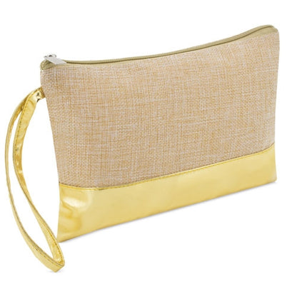 Bolso neceser personalizado con base y asa polipiel dorado