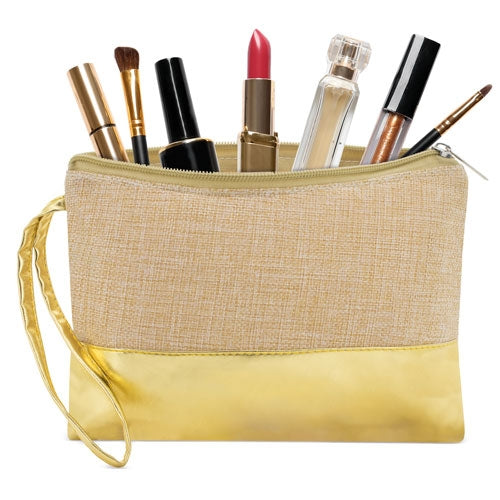 Bolso neceser personalizado con base y asa polipiel dorado