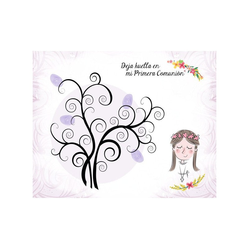 Lienzo árboles de huellas para comuniones niña