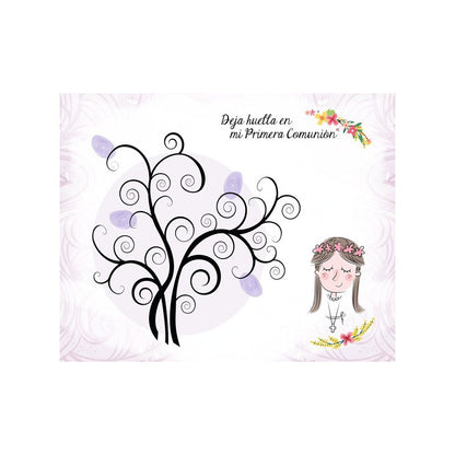 Lienzo árboles de huellas para comuniones niña