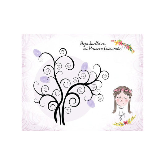 Lienzo árboles de huellas para comuniones niña