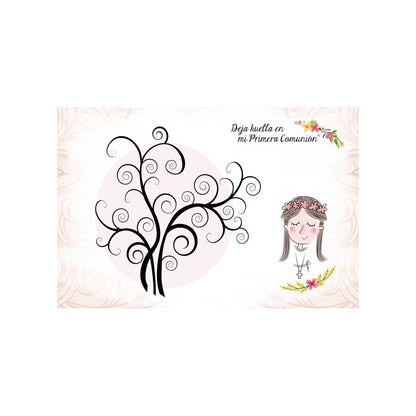 Lienzo árboles de huellas para comuniones niña