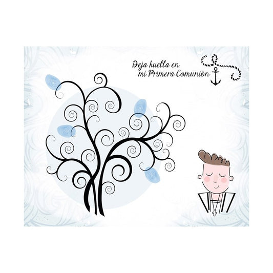 Lienzo árboles de huellas para comuniones niño