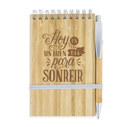 Bloc de notas personalizado con bolígrafo de bambú grabado a láser