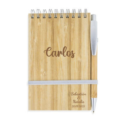 Bloc de notas personalizado con bolígrafo de bambú grabado a láser