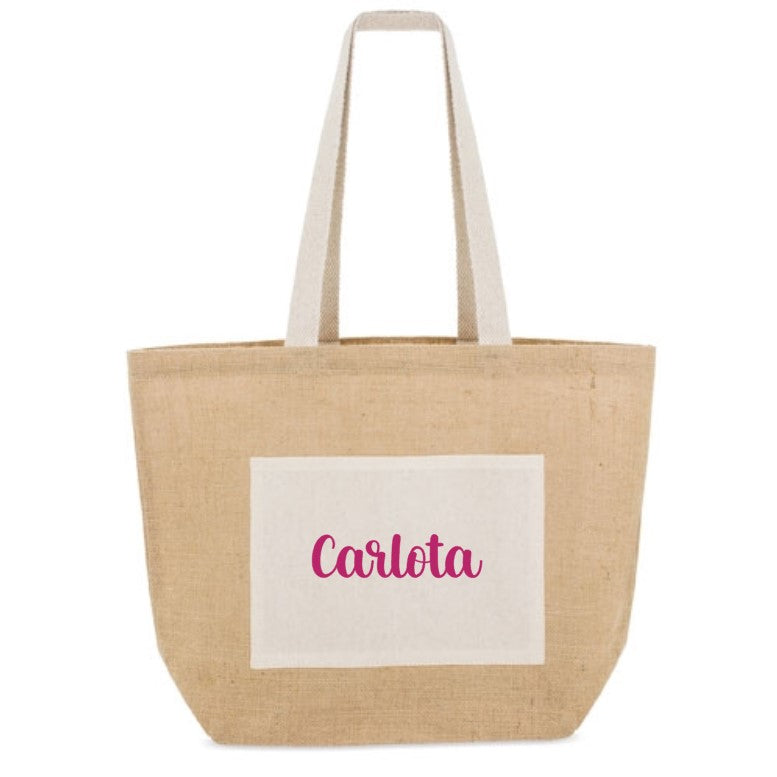 Bolsa personalizada de hombro de algodón y yute con bolsillo exterior