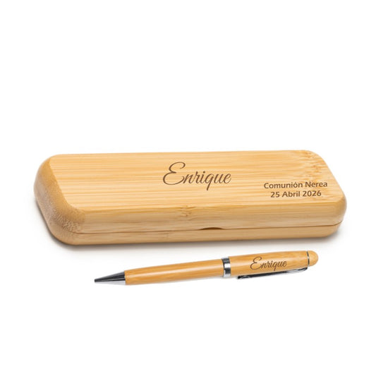 Bolígrafo de bambú personalizado con estuche