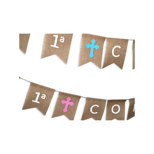 Guirnalda kraft mi primera comunión rosa/azul