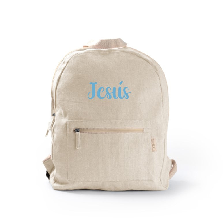 Mochila personalizada de algodón reciclado en acabado jaspeado