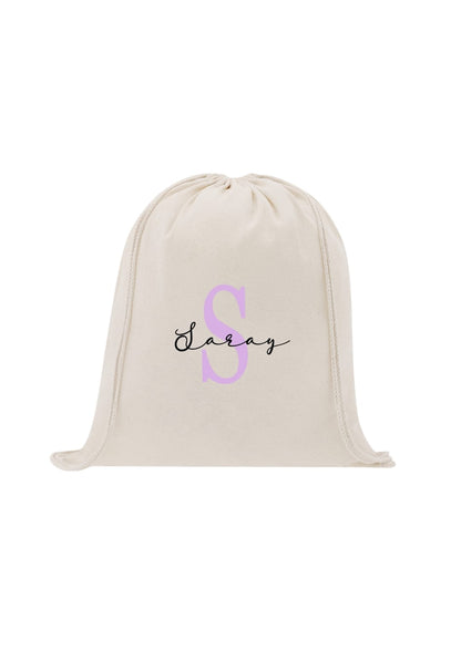 Pack personalizado de mochila de algodón y bidón con inicial y nombre