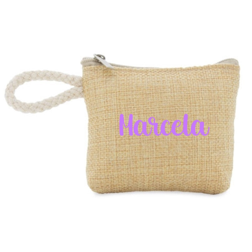 Monedero personalizado de yute con asa cordón marinero