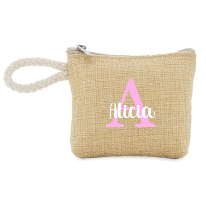 Monedero personalizado de yute con asa cordón marinero