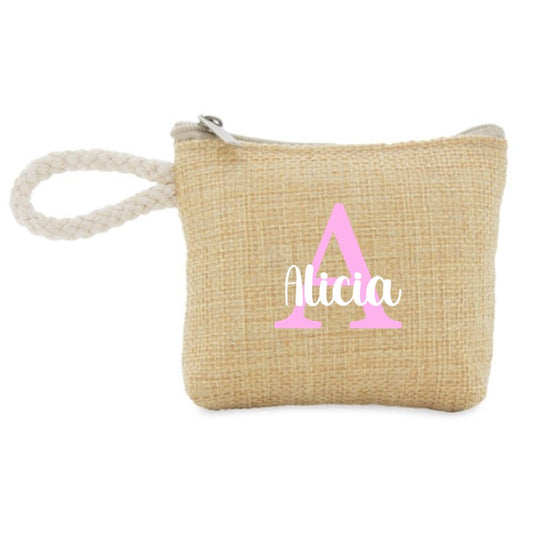 Monedero personalizado de yute con asa cordón marinero