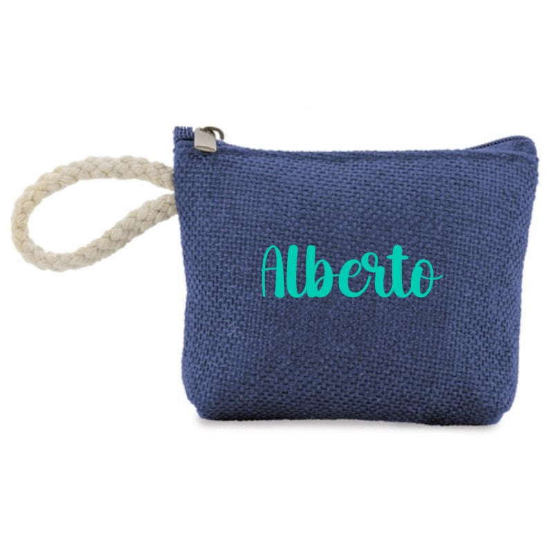 Monedero personalizado de yute con asa cordón marinero