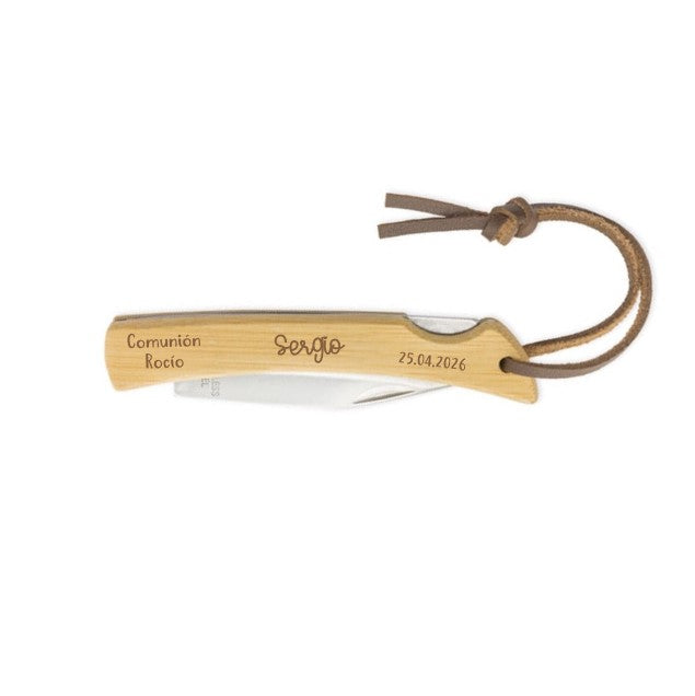 Navaja personalizada de bambú y acero inoxidable
