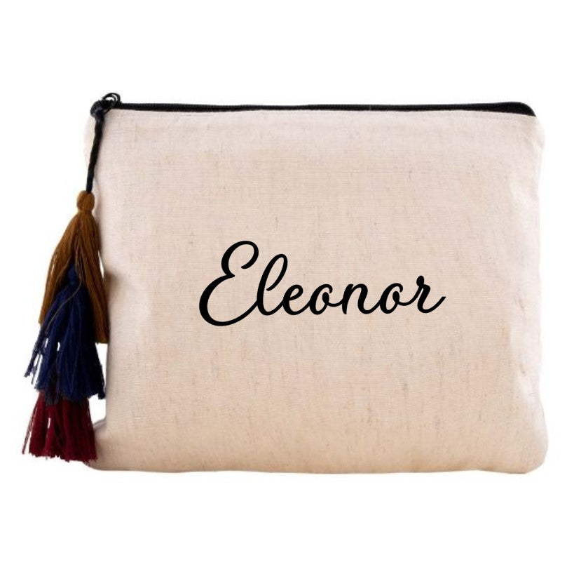 Neceser personalizado de cáñamo con borlas
