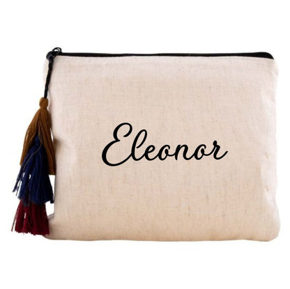 Neceser personalizado de cáñamo con borlas