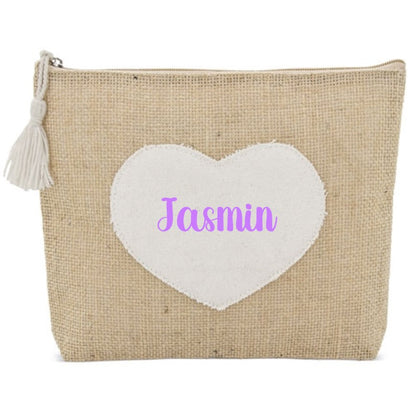 Neceser personalizado de yute con corazón en algodón