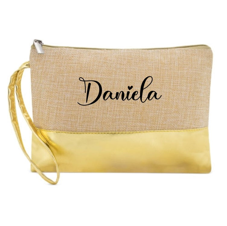 Bolso neceser personalizado con base y asa polipiel dorado