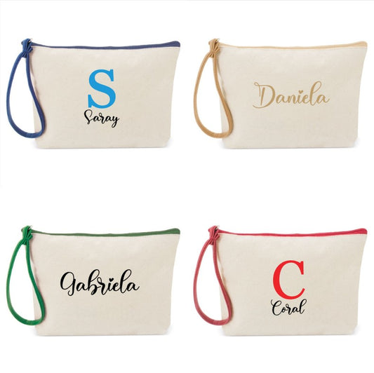 Neceser personalizado algodón con cremallera y tirador de color