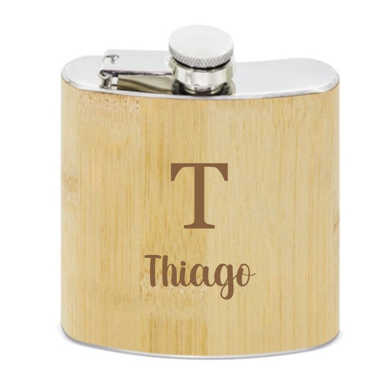 Petaca de bambú y acero inoxidable personalizada