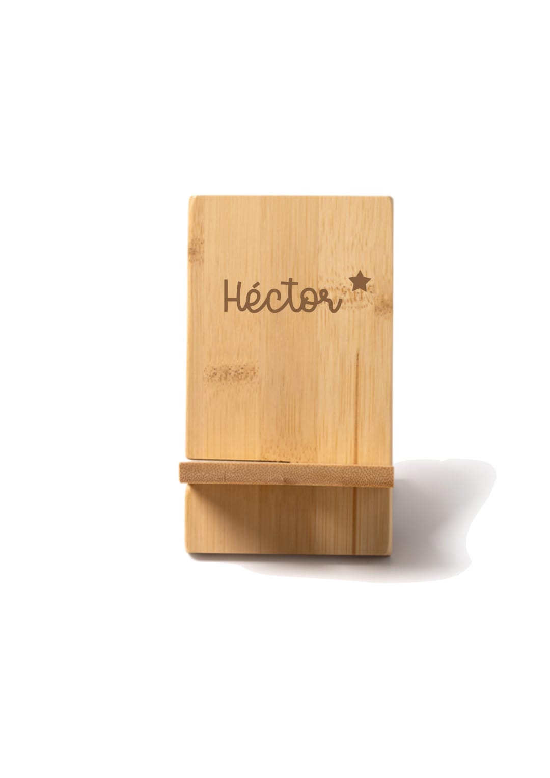 Soporte de bambú para móvil personalizado grabado a láser